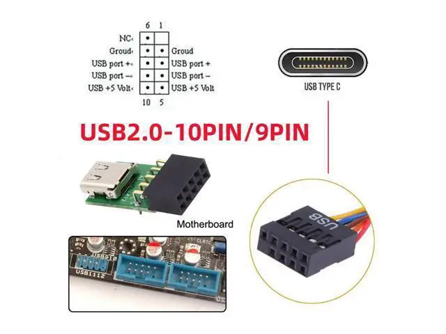 Alt view image 6 of 7 - Single Port USB 3.1 Type C USB-C Female to USB 2.0 Motherboard 9pin 10pin Header Adapter PCBA 480Mbps