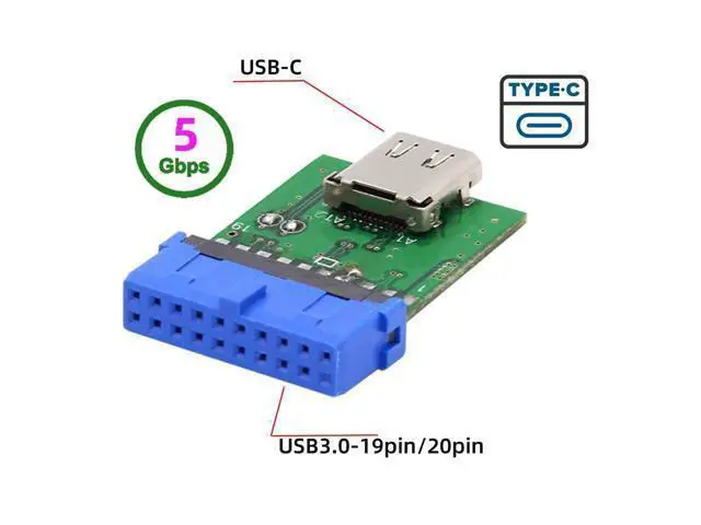 Alt view image 4 of 7 - Single Port USB 3.1 Type C USB-C Female to USB 3.0 Motherboard 19pin 20pin Header Adapter PCBA 5Gbps