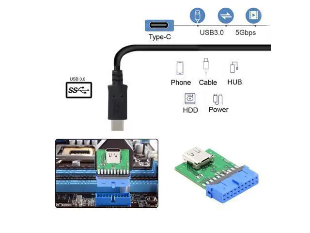 Alt view image 2 of 7 - Single Port USB 3.1 Type C USB-C Female to USB 3.0 Motherboard 19pin 20pin Header Adapter PCBA 5Gbps