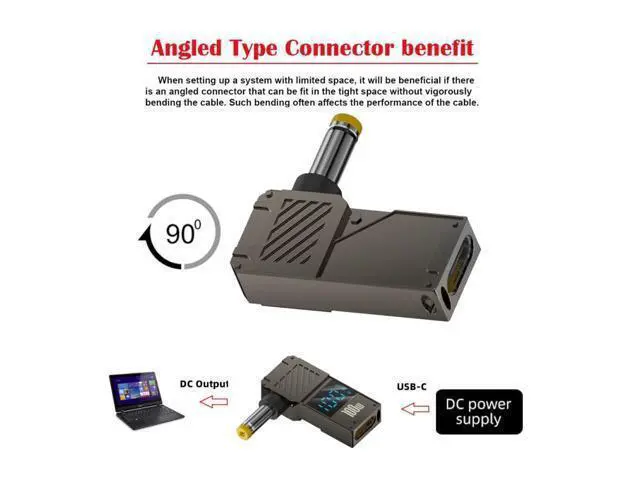 Alt view image 2 of 7 - USB C to DC Adapter,USB C Female to DC 5.0x1.0mm Barrel Jack Plug PD 100W Laptop Fast Charging Adapter with Wattage Display
