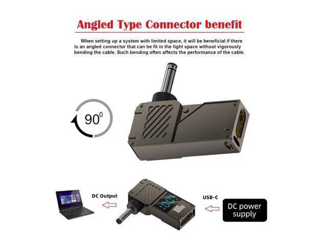 Alt view image 2 of 7 - USB C to DC Adapter,USB C Female to DC 3.5x1.3mm Barrel Jack Plug PD 100W Laptop Fast Charging Adapter with Wattage Display