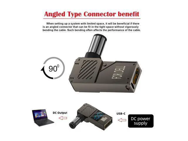 Alt view image 2 of 7 - USB C to DC Adapter,USB C Female to DC 7.4x5.0mm DE Barrel Jack Plug PD 100W Laptop Fast Charging Adapter with Wattage Display