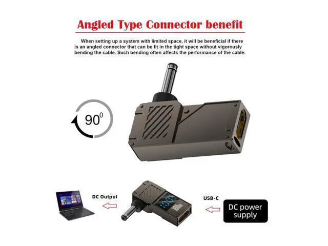 Alt view image 2 of 7 - USB C to DC Adapter,USB C Female to DC 4.0x1.3mm Barrel Jack Plug PD 100W Laptop Fast Charging Adapter with Wattage Display