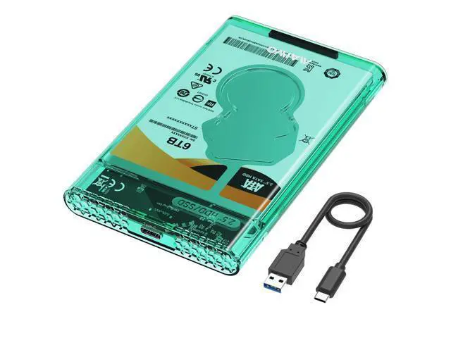 Alt view image 7 of 7 - External Hard Drive Enclosure for 7mm 9.5mm 2.5 inch SATA SSD/HDD, 5Gbps USB C to SATA Adapter Storage Case, 6TB Capacity (Green)