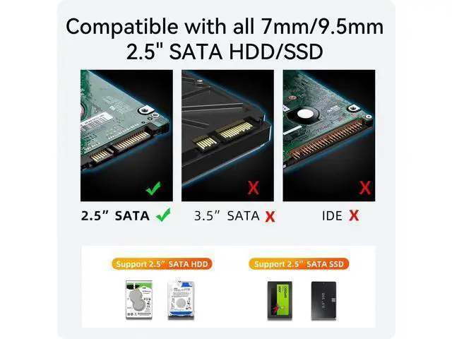 Alt view image 2 of 7 - External Hard Drive Enclosure for 7mm 9.5mm 2.5 inch SATA SSD/HDD, 5Gbps USB C to SATA Adapter Storage Case, 6TB Capacity (Black)