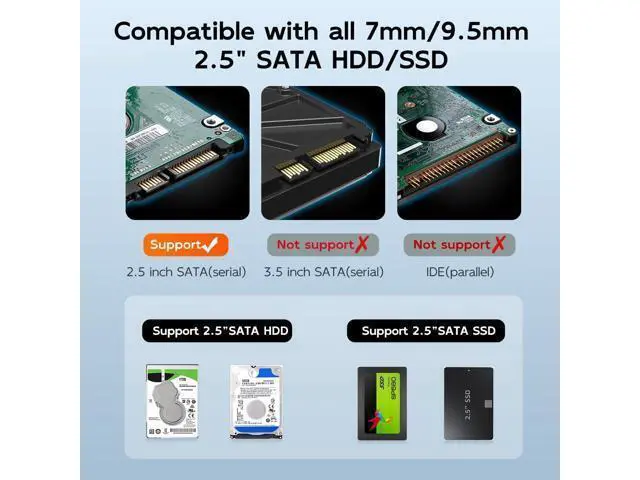 Alt view image 2 of 5 - External Hard Drive Enclosure for 7mm 9.5mm 2.5 inch SATA SSD/HDD, 5Gbps USB C to SATA Adapter Storage Case, 6TB Capacity (Blue)