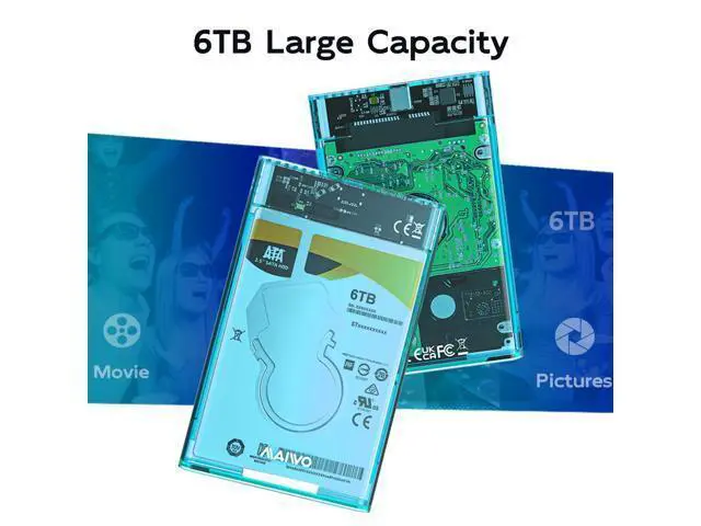 Alt view image 4 of 5 - External Hard Drive Enclosure for 7mm 9.5mm 2.5 inch SATA SSD/HDD, 5Gbps USB C to SATA Adapter Storage Case, 6TB Capacity (Blue)