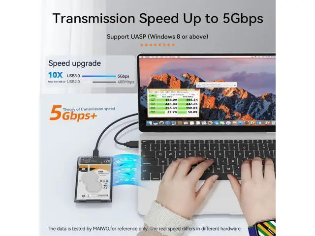 Alt view image 3 of 7 - External Hard Drive Enclosure for 7mm 9.5mm 2.5 inch SATA SSD/HDD, 5Gbps USB C to SATA Adapter Storage Case, 6TB Capacity (Black)