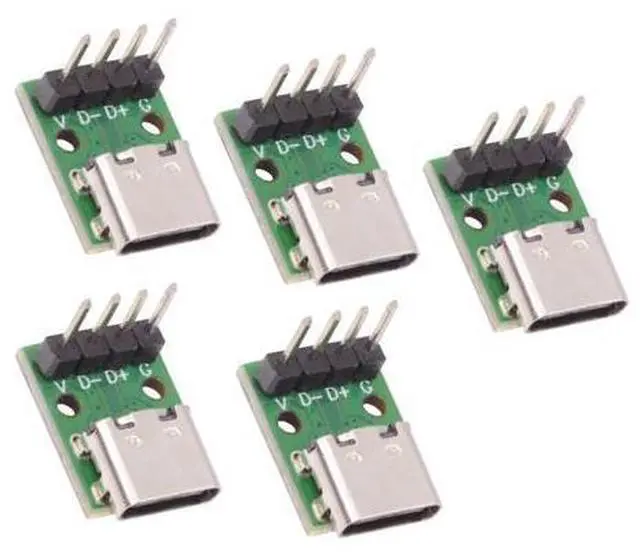 Main image of 5 Pack USB C DIY Connector, Pitch 2.54mm Vertical 4Pin to USB 2.0 Type C Female Socket Port Repair Replacement Solder Adapter