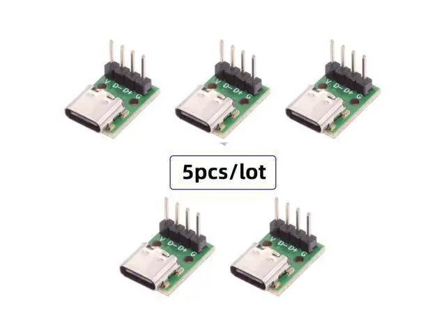 Alt view image 2 of 7 - 5 Pack USB C DIY Connector, Pitch 2.54mm Vertical 4Pin to USB 2.0 Type C Female Socket Port Repair Replacement Solder Adapter
