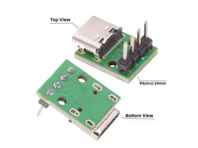 Alt view image 6 of 7 - 5 Pack USB C DIY Connector, Pitch 2.54mm Vertical 4Pin to USB 2.0 Type C Female Socket Port Repair Replacement Solder Adapter