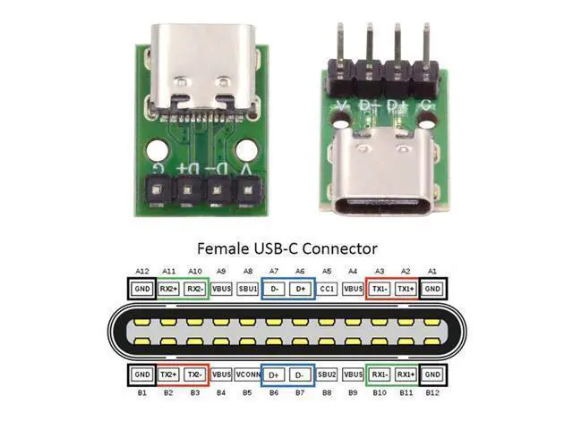 Alt view image 3 of 7 - 5 Pack USB C DIY Connector, Pitch 2.54mm Vertical 4Pin to USB 2.0 Type C Female Socket Port Repair Replacement Solder Adapter