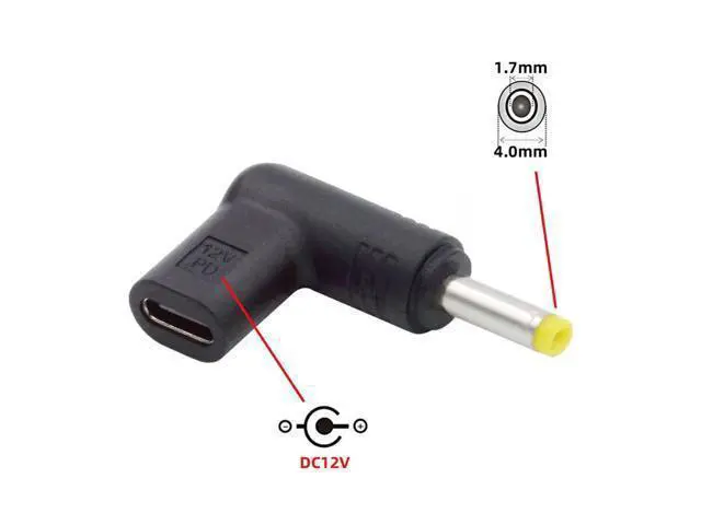 Alt view image 7 of 7 - USB 3.1 Type C USB-C Female to DC 12V 4.0x1.7mm Plug Adapter PD Emulator Trigger 90 Degree Angled