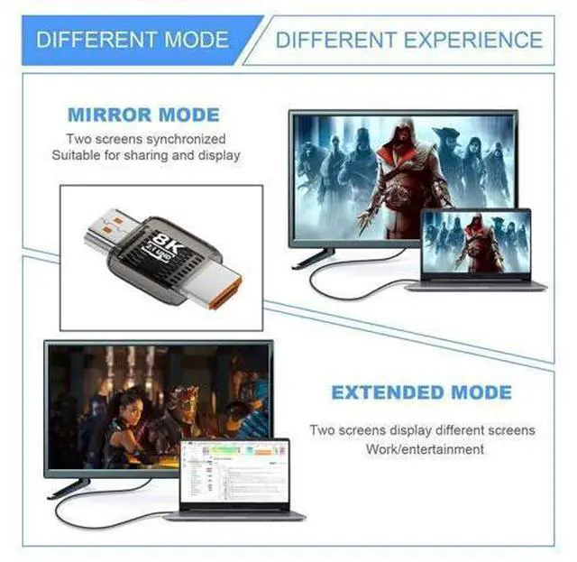 Alt view image 7 of 7 - HDMI Male to HDMI 2.1 Male UHD Extension Adapter Extender Transparent with Smart LED Light Support 8K 60hz HDTV
