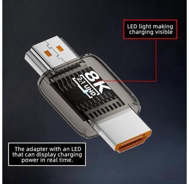 Alt view image 5 of 7 - HDMI Male to HDMI 2.1 Male UHD Extension Adapter Extender Transparent with Smart LED Light Support 8K 60hz HDTV