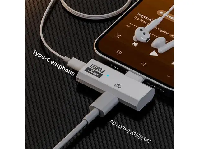 Alt view image 2 of 7 - 10Gbps USB-C Type-C 1-to-2 USB-C Female OTG & 100W PD Power Adapter for Laptop Tablet Phone