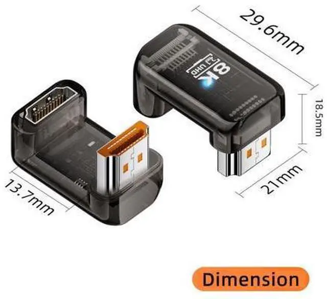 Alt view image 3 of 7 - Up Angled 360 Degree Opposite U Shape Back HDMI Male to HDMI 2.1 Female UHD Extension Adapter Extender Transparent with Smart LED 8K 60hz HDTV