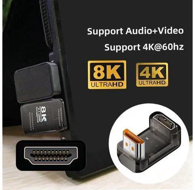 Alt view image 2 of 7 - Up Angled 360 Degree Opposite U Shape Back HDMI Male to HDMI 2.1 Female UHD Extension Adapter Extender Transparent with Smart LED 8K 60hz HDTV