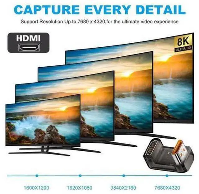 Alt view image 4 of 7 - Up Angled 360 Degree Opposite U Shape Back HDMI Male to HDMI 2.1 Female UHD Extension Adapter Extender Transparent with Smart LED 8K 60hz HDTV