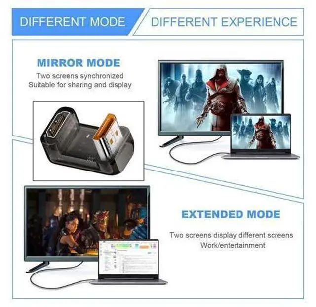 Alt view image 7 of 7 - Up Angled 360 Degree Opposite U Shape Back HDMI Male to HDMI 2.1 Female UHD Extension Adapter Extender Transparent with Smart LED 8K 60hz HDTV