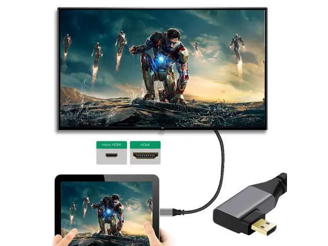 Alt view image 7 of 7 - Micro HDMI 2.0 Male to HDMI Male 4K 60hz Stretch Coiled Cable Left Angled 90 Degree for HDTV Computer Laptop Monitor