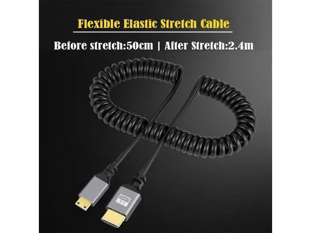Alt view image 3 of 6 - Mini HDMI 2.0 Male to HDMI Male 4K 60hz Stretch Coiled Cable Straight Connector for HDTV Computer Laptop Monitor