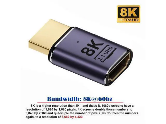 Alt view image 3 of 7 - HDMI Male to HDMI 2.1 Female UHD Extension Gold Converter Adapter Support 8K 60hz HDTV