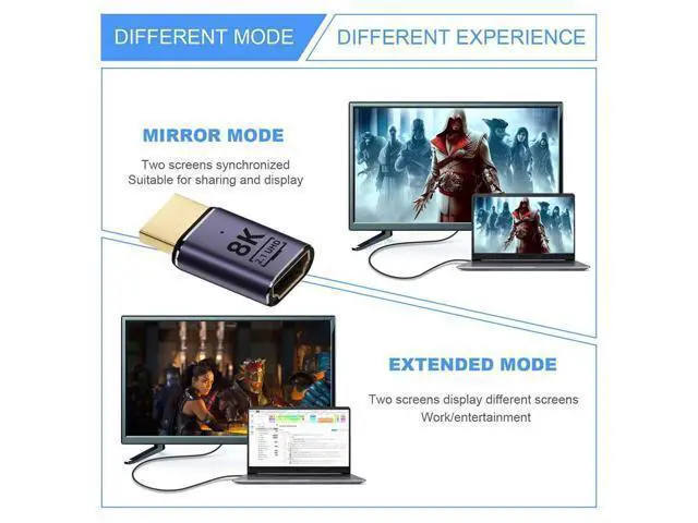 Alt view image 2 of 7 - HDMI Male to HDMI 2.1 Female UHD Extension Gold Converter Adapter Support 8K 60hz HDTV