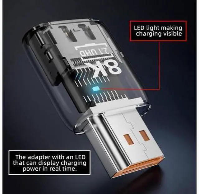 Alt view image 2 of 7 - HDMI Male to HDMI 2.1 Female UHD Extension Adapter Extender Transparent with Smart LED Light Support 8K 60hz HDTV