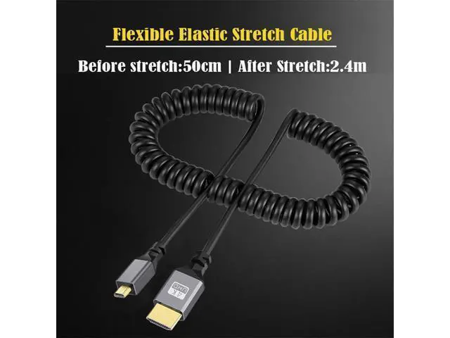 Alt view image 3 of 7 - Micro HDMI 2.0 Male to HDMI Male 4K 60hz Stretch Coiled Cable Straight Connector for HDTV Computer Laptop Monitor