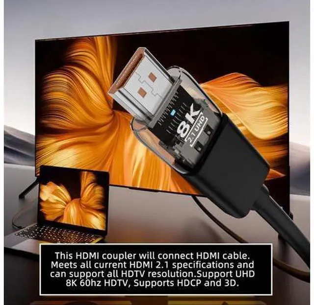 Alt view image 4 of 7 - HDMI Male to HDMI 2.1 Female UHD Extension Adapter Extender Transparent with Smart LED Light Support 8K 60hz HDTV