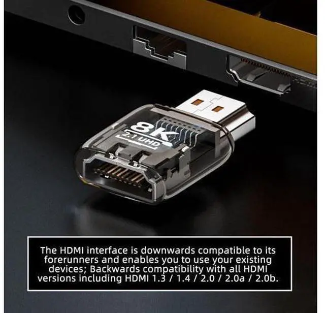 Alt view image 3 of 7 - HDMI Male to HDMI 2.1 Female UHD Extension Adapter Extender Transparent with Smart LED Light Support 8K 60hz HDTV