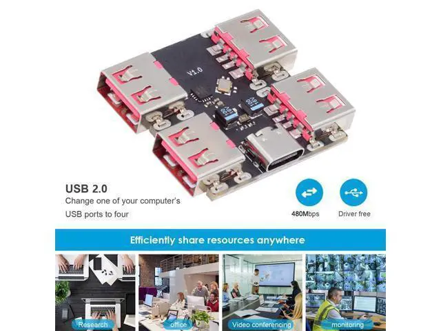 Alt view image 7 of 7 - 4 Port USB 2.0 HUB,USB C 1 to 4 USB 2.0 Splitter Port Multiplier Expansion Adapter for Laptop/Flash Drive/Keyborad/Mouse