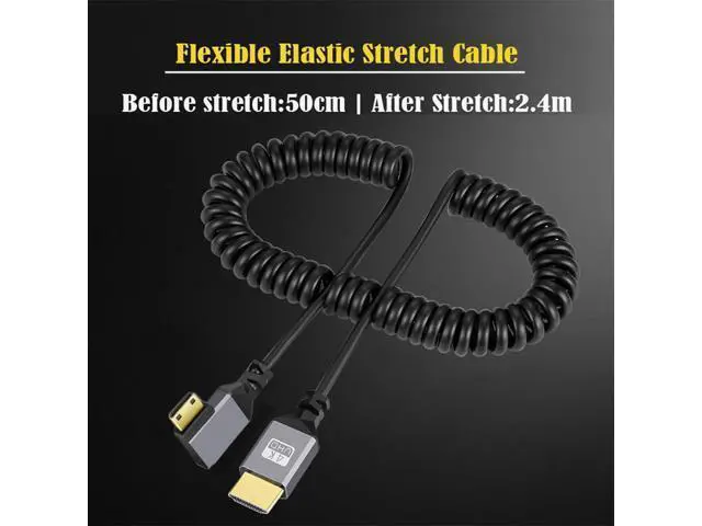 Alt view image 3 of 6 - Mini HDMI 2.0 Male to HDMI Male 4K 60hz Stretch Coiled Cable Right Angled 90 Degree for HDTV Computer Laptop Monitor