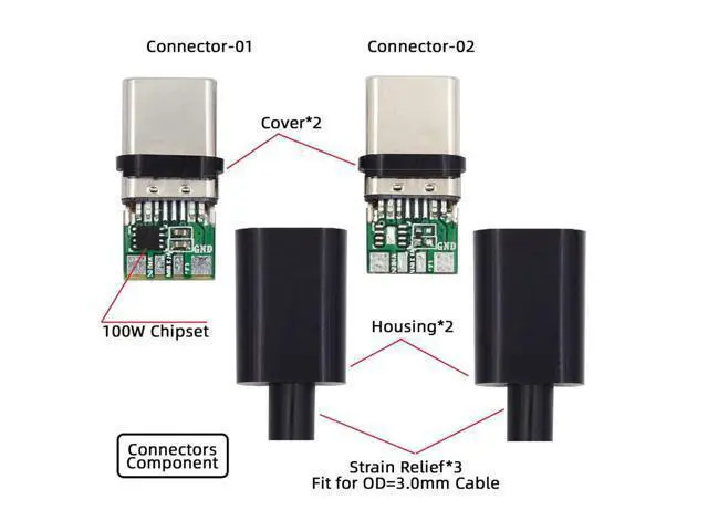 Alt view image 2 of 7 - 2sets/lot DIY OEM 24pin Connector Plug USB Type C USB-C Male to USB-C Male 100W PD USB2.0 Data with Housing Cover
