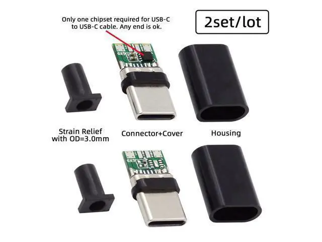 Alt view image 3 of 7 - 2sets/lot DIY OEM 24pin Connector Plug USB Type C USB-C Male to USB-C Male 100W PD USB2.0 Data with Housing Cover