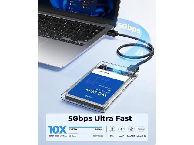 Alt view image 2 of 7 - 2.5'' External Hard Drive Enclosure USB 3.0 to SATA III Tool-Free Clear Hard Disk Case for 2.5 inch 7mm 9.5mm SATA HDD SSD Max 6TB Support UASP(2139U3)