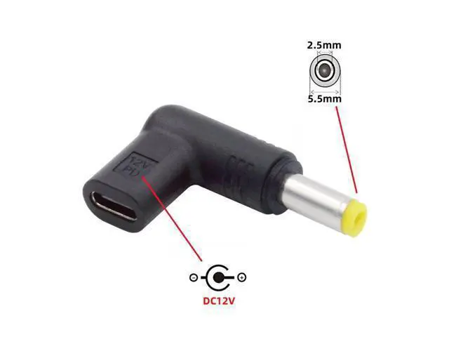 Alt view image 7 of 7 - USB 3.1 Type C USB-C Female to DC 12V 5.5x2.5mm Plug Adapter PD Emulator Trigger 90 Degree Angled