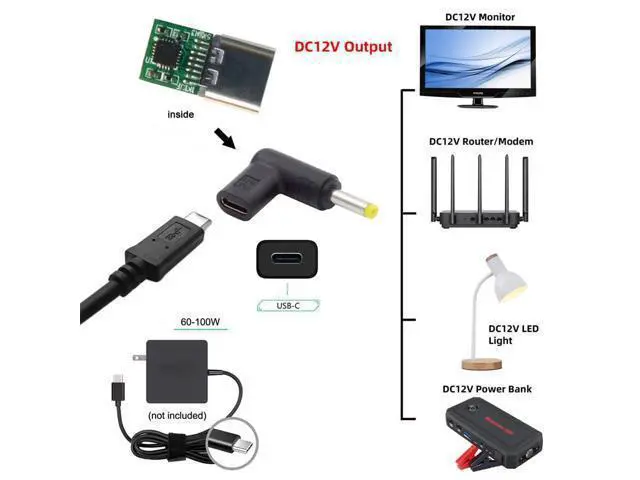 Alt view image 4 of 7 - USB 3.1 Type C USB-C Female to DC 12V 4.0x1.7mm Plug Adapter PD Emulator Trigger 90 Degree Angled