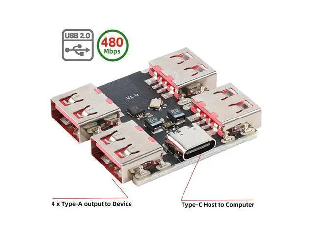 Alt view image 2 of 7 - 4 Port USB 2.0 HUB,USB C 1 to 4 USB 2.0 Splitter Port Multiplier Expansion Adapter for Laptop/Flash Drive/Keyborad/Mouse