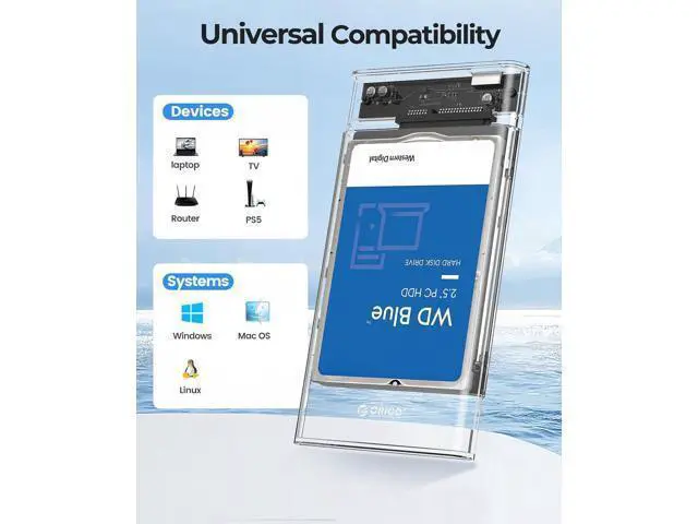 Alt view image 7 of 7 - 2.5'' External Hard Drive Enclosure USB 3.0 to SATA III Tool-Free Clear Hard Disk Case for 2.5 inch 7mm 9.5mm SATA HDD SSD Max 6TB Support UASP(2139U3)