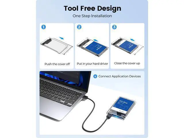 Alt view image 5 of 7 - 2.5'' External Hard Drive Enclosure USB 3.0 to SATA III Tool-Free Clear Hard Disk Case for 2.5 inch 7mm 9.5mm SATA HDD SSD Max 6TB Support UASP(2139U3)