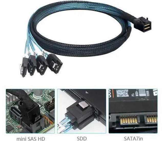 Alt view image 3 of 5 - South City Mall Internal HD Mini SAS to 4XSATA Cable,1.6ft SFF-8643 Host to 4X SATA Target Cable Compatible with Raid Controller Hard Drive