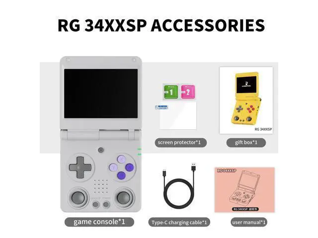 Alt view image 6 of 6 - Anbernic RG34XXSP Retro Handheld Game Console RG34XX SP Retro Gaming Console with 64G Preloaded 5000+ Games,3300 mAh Battey, Portable Pocket Arcade Support 30+ Simulators 5G WiFi Bluetooth HD Gray