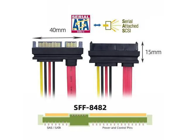 Alt view image 4 of 7 - SFF-8482 SAS 29 Pin to SATA 22Pin Hard Disk Drive Raid Extension Cable with 15 Pin SATA Power Port