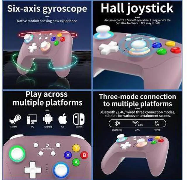 Alt view image 4 of 6 - GiipGoop RG P01 Wireless Gaming Controller RG P01 Controllers Gamepad for PC Plug and Play Gaming Gamepad with Hall Effect/Triggers Joystick rg p01 Game Controller Switch/PC/Steam/Android/IOS(Purple)