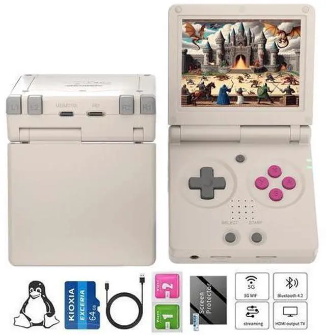 Main image of RG35XX flip Handheld Game Console No GamesClamshell Retro Game Console Classic Portable Gaming Console with 3.5 inch IPS Screen 3300mAh Battery Supports 5G WiFi Bluetooth HD,TV Output Gray