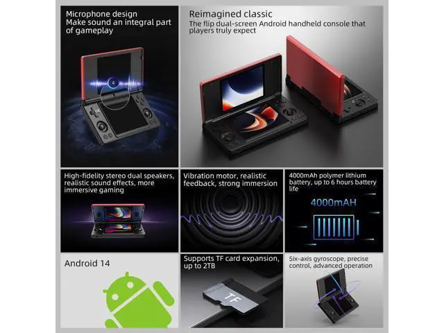 Alt view image 3 of 7 - Anbernic RG DS Handheld Game Consoles RG DS Retro Gaming Console Dual-screen Video Game Console 3+32GB Android 14 Portable Pocket Arcade 4000mAh Battery WiFi Bluetooth HD Output Black