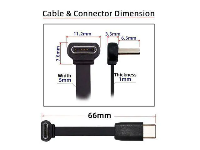 Alt view image 2 of 7 - Cable Ultra Slim Flat USB-C Type C to USB-C Power USB2.0 Data Cable 90 Degree Up Down Angled 65W Fast Charge for Laptop Tablet Phone