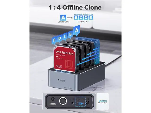 Alt view image 2 of 7 - USB C 5 Bay Hard Drive Cloner/Duplicate Hard Drive Docking Station Aluminum USB 3.2 Gen 1 for 2.5''/3.5'' SSD HDD Up to 20TB-6656C3
